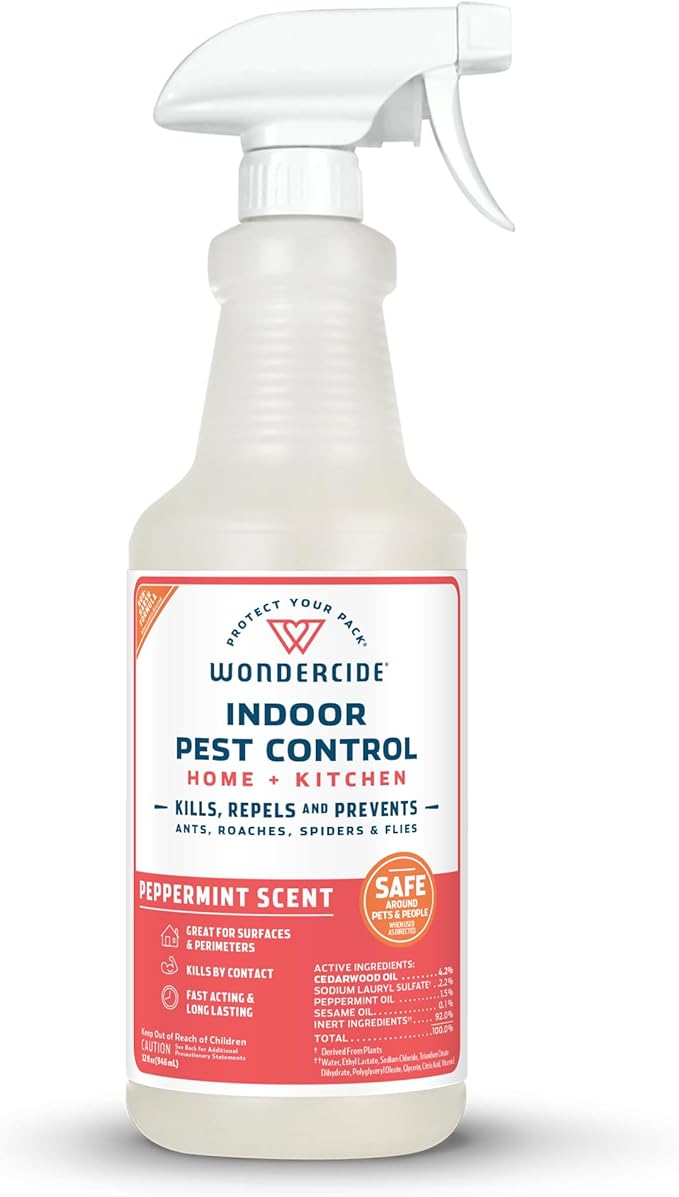 Wondercide - Indoor Pest Control Spray for Home and Kitchen - Ant Roach Spider Fly Flea Bug Killer and Insect Repellent - with Natural Essential Oils - Pet and Family Safe— Peppermint 32 oz