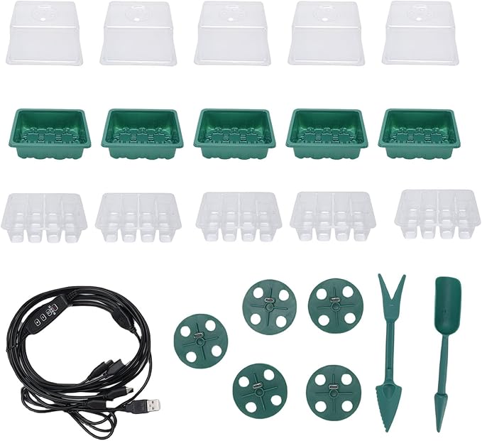 JTLB Plant Starter Kit 5 Growing Trays Clear Ventilated Cover Full Spectrum Grow Light Plant Starting Kit with Controller
