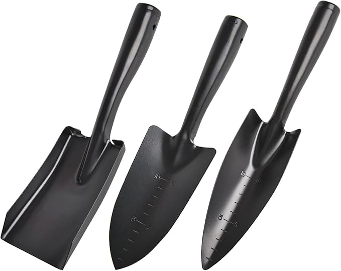 DECHOUS 3pcs Gardening Hand Tool Set Manganese Steel Small Garden Shovels with Measuring Scale Ergonomic Portable Trowels for Indoor Outdoor Planting and Transplanting