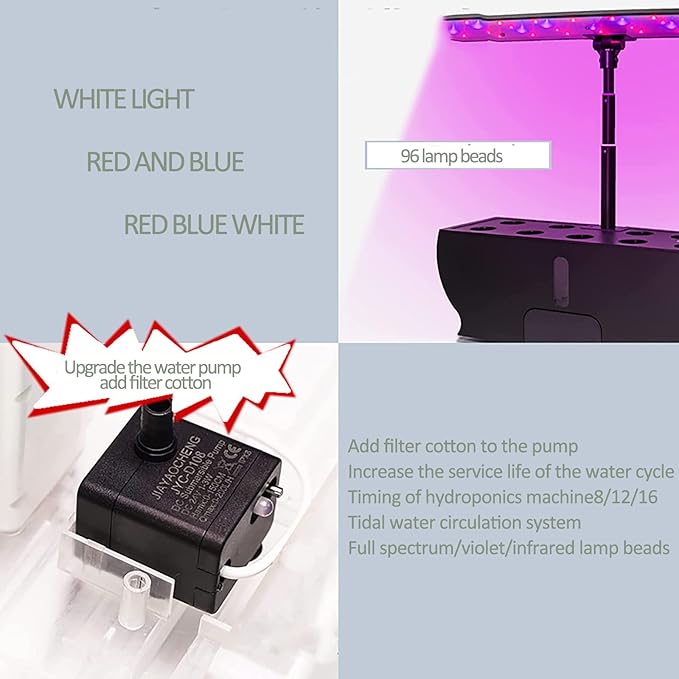 GeRRiT 9 Pods Hydroponics Growing System Indoor Garden with LED Grow Light Pump System Adjustable Height Automatic Timer Plants Germination Kit for Home Office Nero