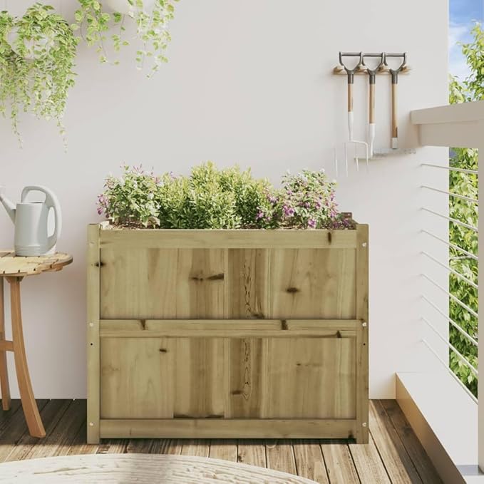 Wooden Garden Planter Box Outdoor Flower Box Wood Flower Boxes for Outdoor Plants Raised Garden Bed Planter Box 35.4x19.7x27.6 Impregnated Wood Pine-104