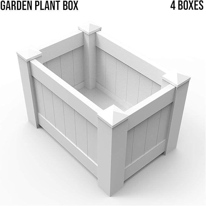 E&ampK Sunrise 31x20x20 Raised Garden Bed White Vinyl Above Ground Planter Box for Growing Vegetables Flowers Herbs DIY Gardening Yard Patio Lawn Outdoor (4 Pcs)