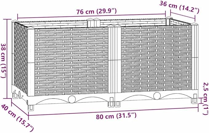 31.5 x 15 in Rustic Brown Polypropylene Raised Garden Bed Box Durable Outdoor Planter with Drainage for Patio Balcony Lawn &amp Herb Flower Tomato Gardening