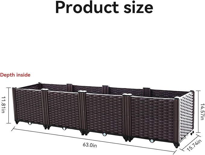 Raised Garden Bed Planters for Outdoor Plants Raised Beds for Gardening Plastic Planter Raised Beds for Planting Outdoor Plant Vegetables Flowers Fruits and Plants 63(L) x 15.7(W) x 14.5(H)