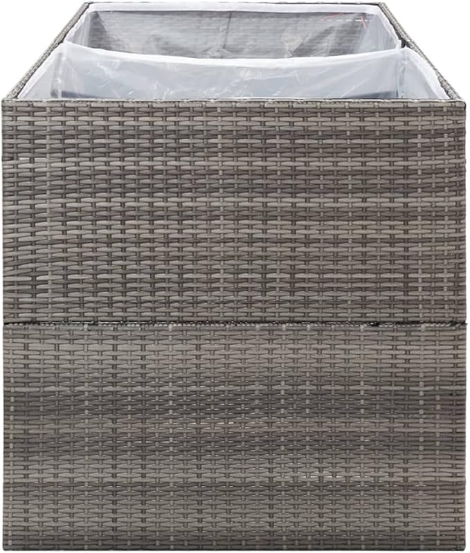 Garden Planter Raised Bed 61.8x31.5x31.5 Poly Rattan with Transparent Nylon Bag Outdoor Planter Box for Flowers and Vegetables Sturdy Powder Coated Steel Frame Easy Assembly