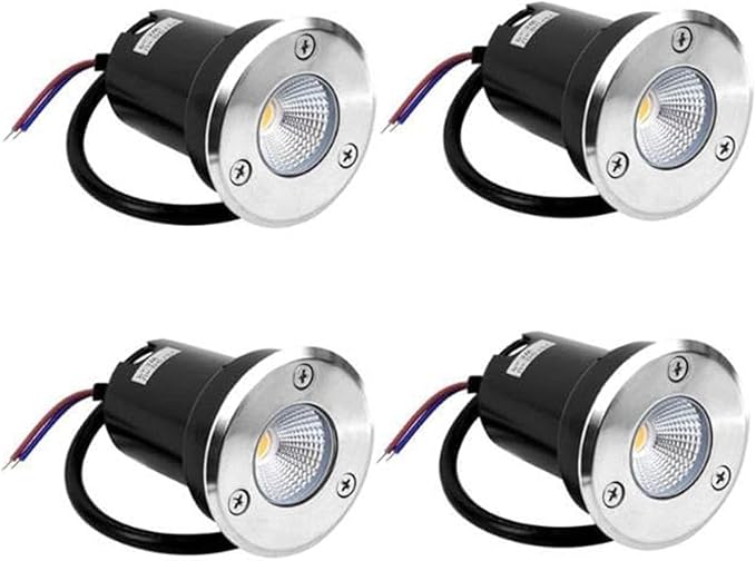 4PCS Recessed Outdoor Spotlights - Outdoor Buried Lights Low Voltage Landscape Light 3W Round Underground Light/COB In Ground LED Light/IP67 Waterproof Mini LWarm White 12V