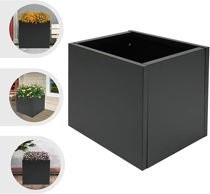 32x32x32in Raised Garden Bed OutdoorElevated Metal Planting Planter Boxes for Backyard Patio Balcony Floor Standing Rectangular Garden Box Kits with Gloves -Black