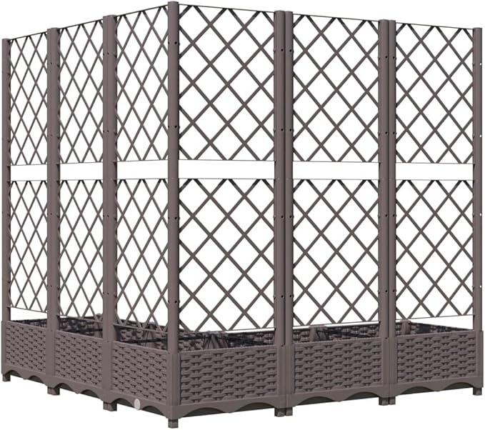 Garden Planter Box with Trellis 47.2 x 47.2 x 47.8 in Brown PP Matte Raised Bed Outdoor Flower &amp Vegetable Box for Patio Balcony Terrace
