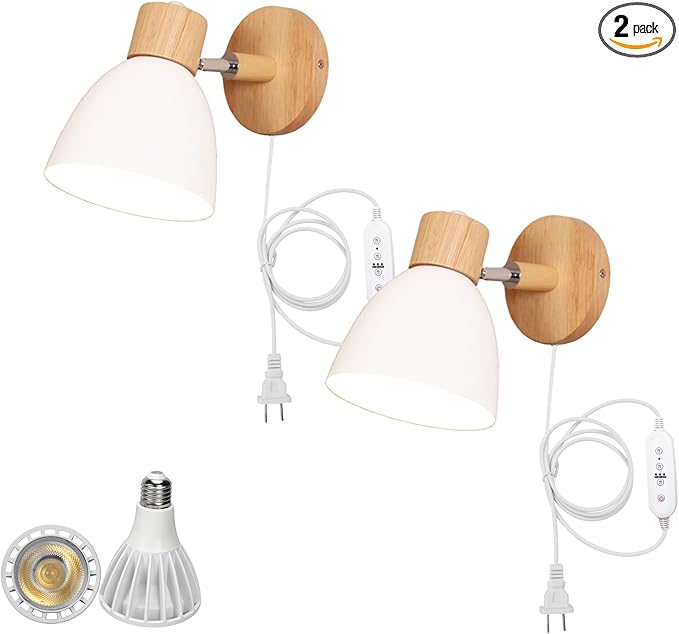 2-Pack Hook Mounted Plant Light Full Spectrum 6000K 25W White Light Timing Plug in Cord Modern White Wall Lamp for Indoor Plants Flowers Growing