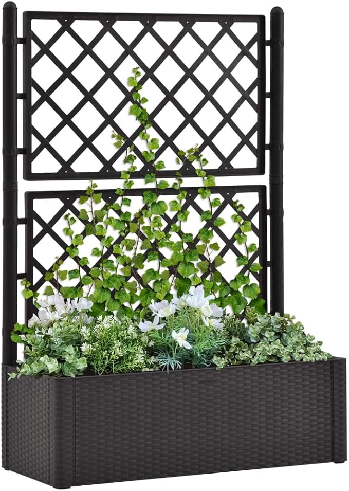 SKM Garden Raised Bed with Trellis and Self Watering System Anthracite (Weight-29KG)