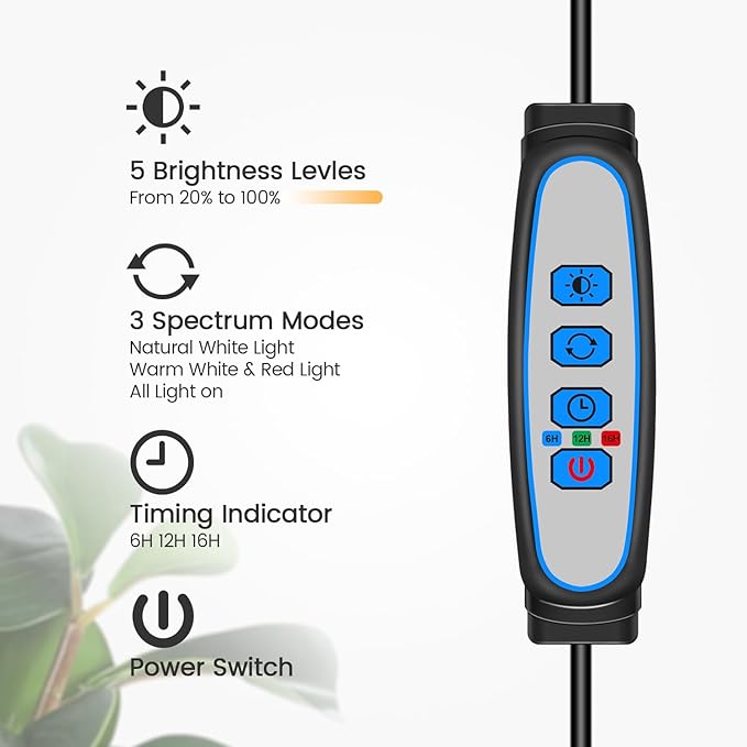 Garpsen Halo Floor Grow Light Three-Head Full Spectrum LED Plant Light with Base 5 Dimmable Levels &amp Timer 6/12/16H 3 Color Modes Grow Lamp with 252 LEDs 67''Height Adjustable for Large Plants