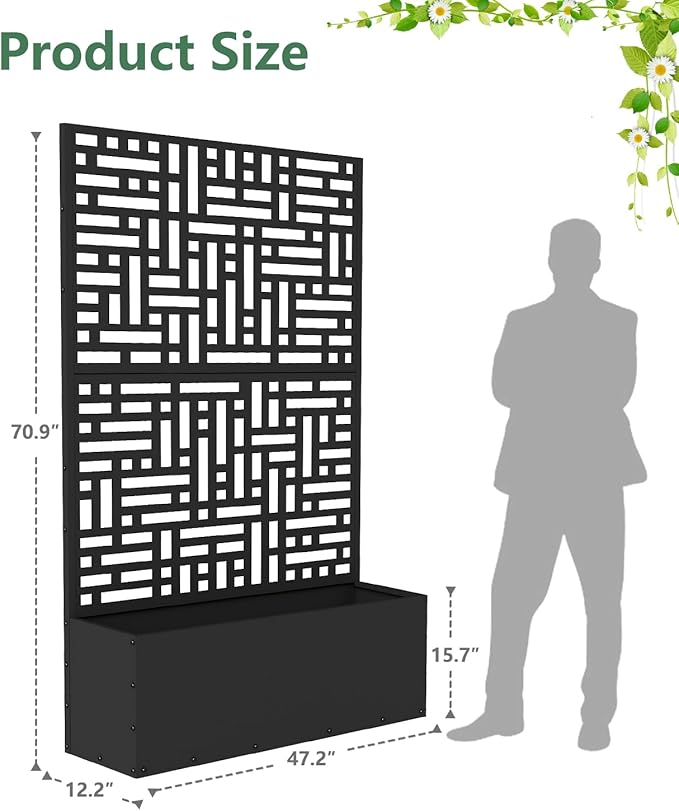Metal Planter Box with Trellis70.9x47.2x15.7 Raised Garden Bed with Drainage Holes Privacy Planters for Outdoor Garden Bed for Climbing PlantsVegetablesand Vines2PCSBlack-Modular