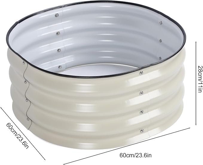 Galvanized Raised Garden Bed Kit Oval Metal Ground Planter Box Outdoor Bottomless Planter Raised Beds for Safe and Effective Growing – Ideal for Home School and Community Gardens (Ivory White)