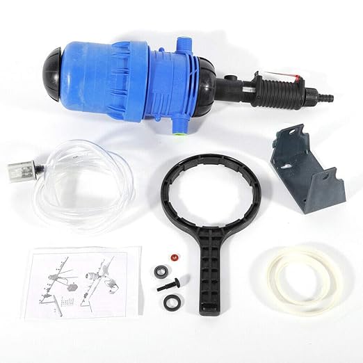 Fertilizer Injector Dispenser Kit Automatic Dosing Ratio Control Proportioner Chemical Fertilizer Medicator Water-Driven Set Blue 25mm 0.4-4% 4℃-30℃ Flow Range 20-2500 L/h