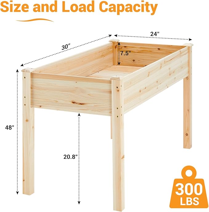 NEWBULIG Raised Garden Bed with Legs 48x24x30inElevated Wood Planter Box Stand for Outdoors Garden Balcony Courtyard Natural Wood 300 Pound Capacity for Planting Herbs Flowers Vegetables