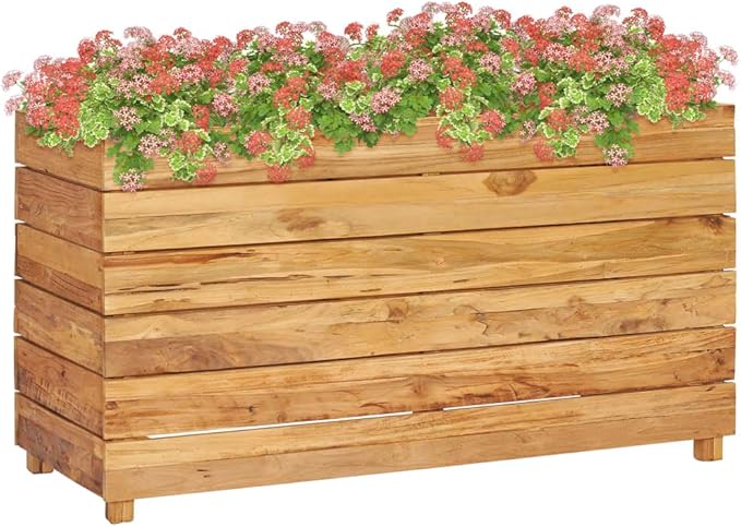 Wooden Raised Bed with a Steel Rack Recycled Teak Raised Planter Garden Box with Legs Wood Raised Garden Bed Planter for Vegetables Grass Lawn Yard 39.4x15.7x21.7