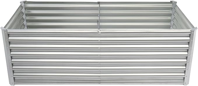 Rectangular Flowers Garden BedsMetal Outdoor Planter BoxLarge Backyard Patio Gardening BoxesGalvanized Raised Garden Bedwith Safety Edging &amp Glovesfor Planting Vegetables Fruits Herbs (Silver