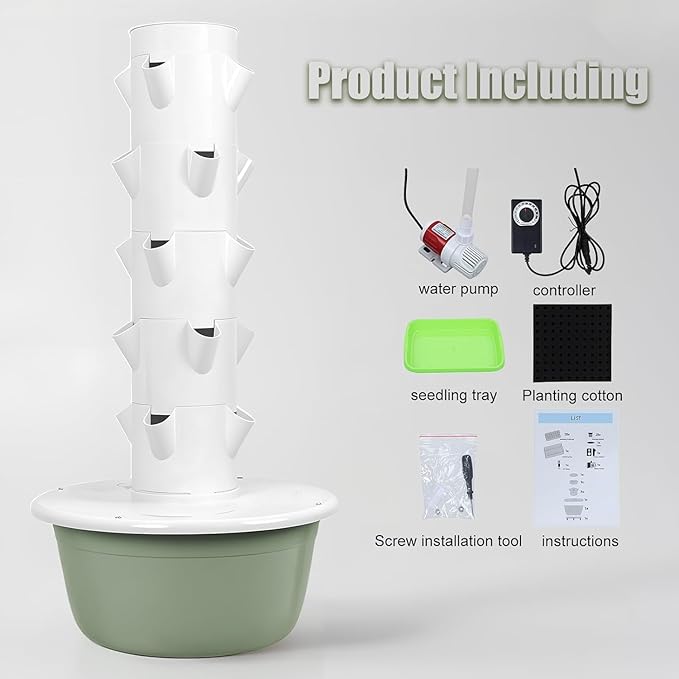 20/28/36 Pots Hydroponic Tower Aeroponic Tower Garden System with Tank Hydroponics Growing System Kit for Home Indoor Gardening System5 Layers