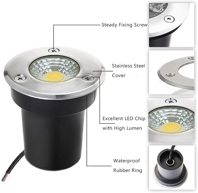6PCS LED Beam Spotlight - Underground Light LED AC85-265V COB Garden Landscape Lights IP65 Waterproof Recessed Buried Lights for Outdoor Park Driveway Lighting(Yellow3W)