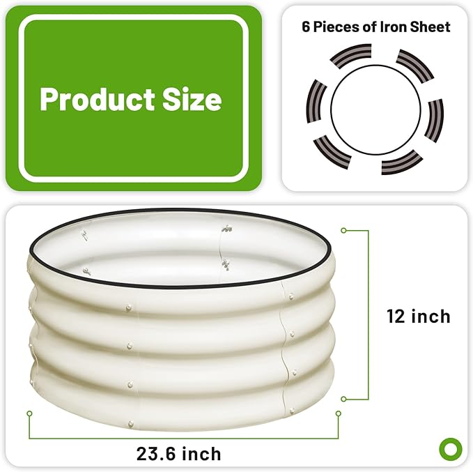 SnugNiture 2x2x1ft Round Galvanized Raised Garden Bed Kit Outdoor Metal Planter Box for Planting Plants Vegetables White