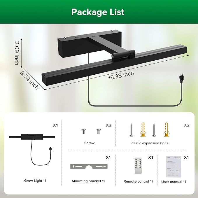 SANSI Grow Lights for Indoor Plants 35W Wall Mounted Grow Light Full Spectrum LED Plant Lights for Indoor Growing High PPFD with 4-Level Dimmer Auto On Off 4/8/12 Hrs Remote for Greenhouse Seed