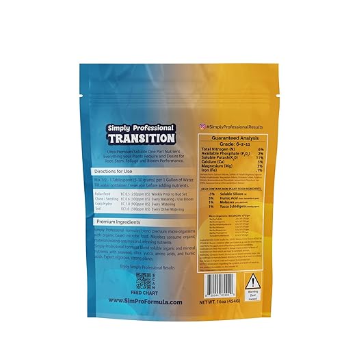 Transition Formula – Premium Fertilizer for Pre-Flower Growth – Organic Mineral Hybrid with Seaweed Yucca &amp Amino Acids – Water-Soluble Plant Food – Made in USA - 1 LB Pouch