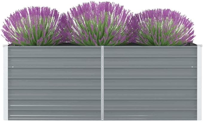 Grey Galvanized Steel Raised Garden Bed 63x31.5x17.7 Inch Rectangular Planter for Outdoor Plants Durable Weather Resistant Raised Beds for Gardening