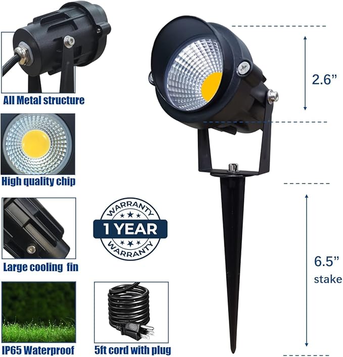 TOVEENEN LED Outdoor Landscape Spotlight 120V 12W Waterproof Spot Lights for Yard House Garden Christmas Lighting 3000K Warm White 2 Pack