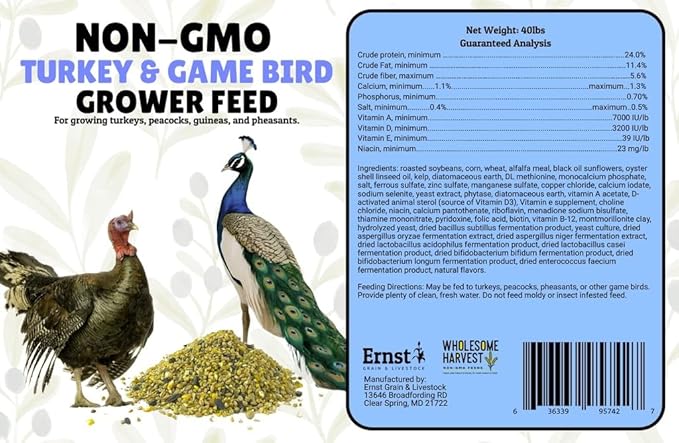 Non-GMO 10 lb Turkey Feed - Natural Peacock Game Bird &amp Bird Feed 24% High Protein Complete Food with Essential Oils Herbs Vitamins &amp Probiotics Formula for Healthy Flock Growth
