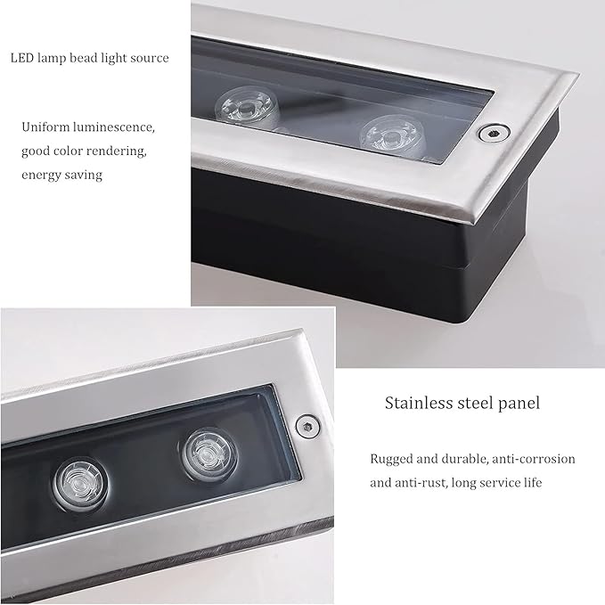 Ground LED Spotlight - Outdoor Buried Lights Rectangle Recessed Landscape Lights IP67 Waterproof Decorate Long Strip Lights for Garden Backyard Patio Step WaGreen-3w