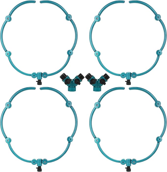 4 Pcs 360° Tree Water System Tree Root Watering Ring 20 Inch Circle Sprinkler Irrigation Slow Release Targeted Water with Y Hose Splitter for New Tree Outdoor Plants Raised Garden Beds (Green Large)