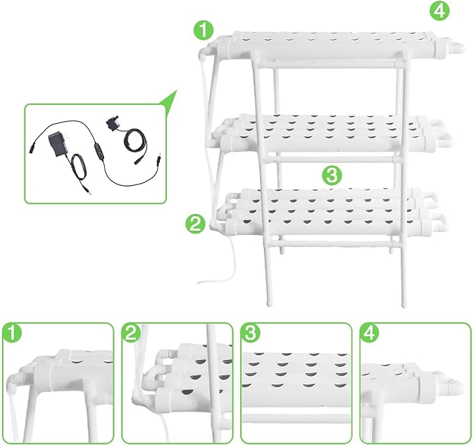ZAIHW Indoor Hydroponics Growing SystemHydroponics Growing System Kit3 Layers/108 Sites Food PVC Pipes Planting Vegetables Garden Tools for VegetablesFruitsPlant(Upgraded Version)