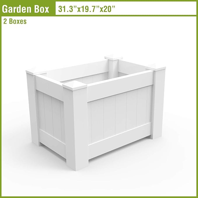 FLORALEAF31 X 20 X 20 Raised Garden Box Above Ground Planter for Growing Vegetables Flowers Herbs DIY Gardening Whelping Pen White Vinyl Garden Bed 2Packs