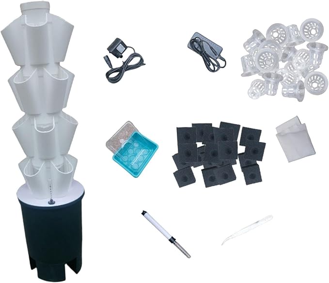 Hydroponic Grow System Vertical Hydroponic Column 4 Layers US Plug Adapter Cultivation System for Nursery Gardening Lover
