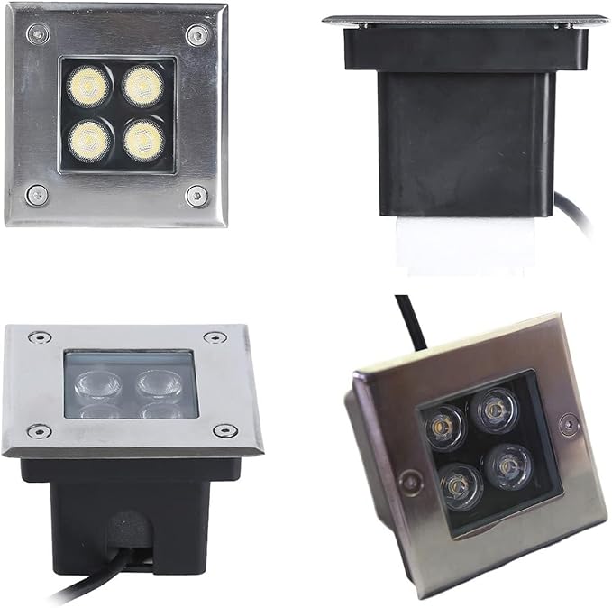 2 Pack Square Outdoor Buried Lights 4W LED Landscape Spotlights IP67 Waterproof for Garden Terrace Swimming Pool Path Illumination