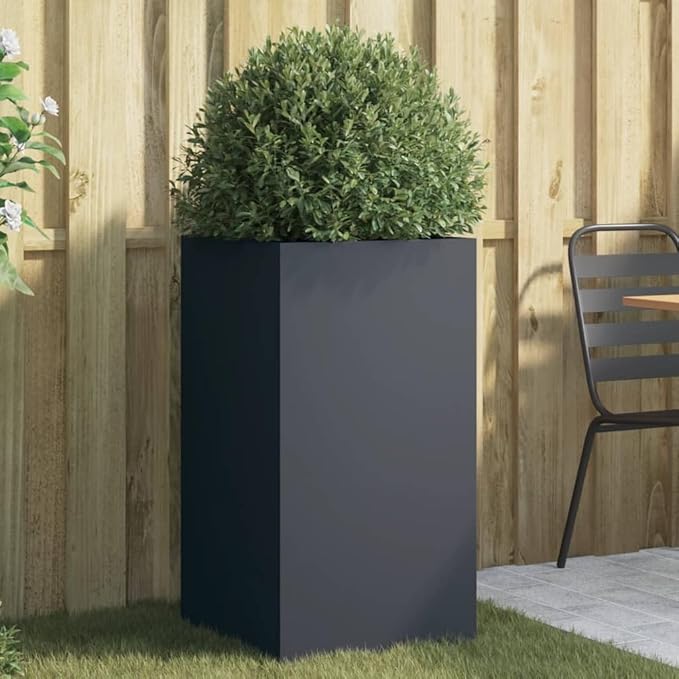 Raised Garden Bed Planter 15x16.5x29.5 Anthracite Cold-Rolled Steel Rectangular Outdoor Container Matte Metal Raised Planter Box for Balcony Patio Vegetable Flower Herbs