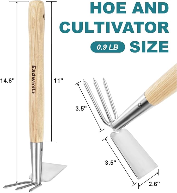 Hoe and Cultivator Garden Rake Hand Tiller Tool Wood Handle Double Sided Cultivator Versatile Tool for DiggingLoosening SoilWeedingBreaking Up SoilCultivatingPreparing Seedbeds Combination Garden