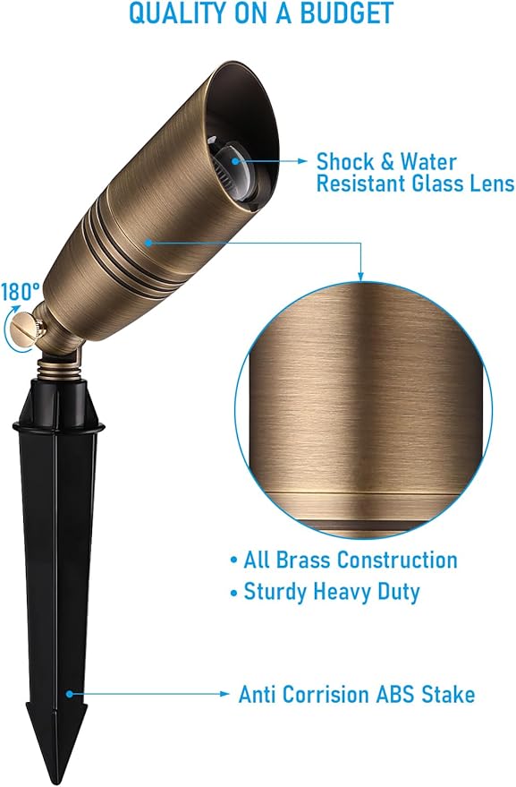 LEONLITE Solid Cast Brass Landscape Spotlights Low Voltage Landscape Light 12V Directional Uplights for Tree House Work with MR16 Bulb (Bulbs Not Included) IP65 7.72 Tall Bronze Pack of 4