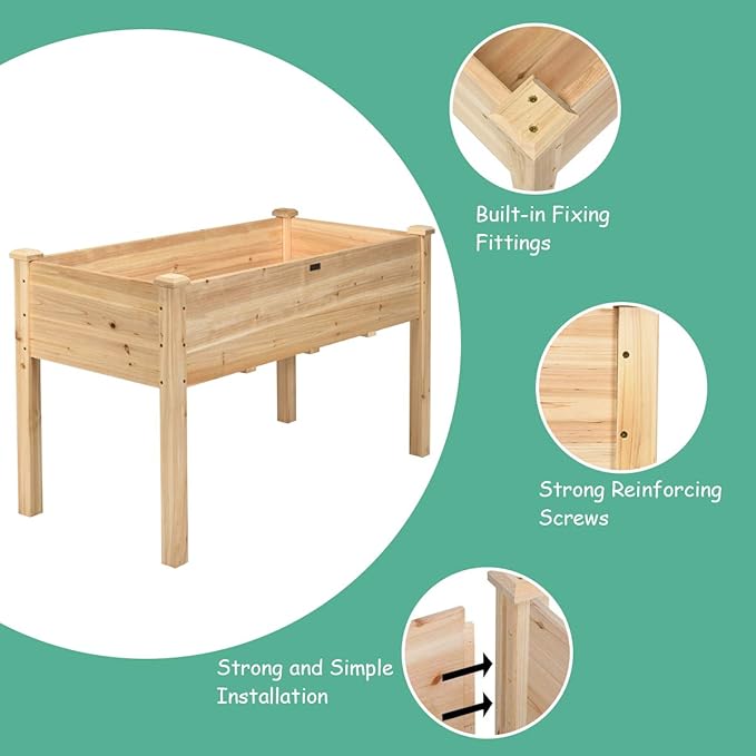Giantex Raised Garden Bed Kit Elevated Planter Box for Vegetables Fruits Herb Grow Heavy Duty Natural Cedar Wood Frame Gardening Planting Bed for Deck Patio Yard 49.5X23.5X30.0