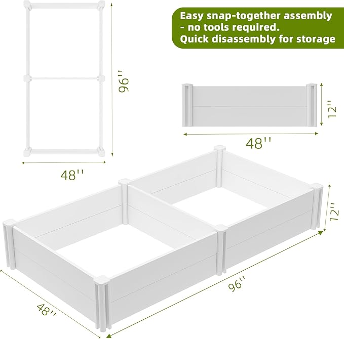 8'x4'x12 Large Vinyl Raised Garden Bed | Screwless Modular Planter Box with Open Bottom | Rust-Proof Outdoor Above Ground Bed for Vegetables Herbs Flowers &amp Whelping Pen