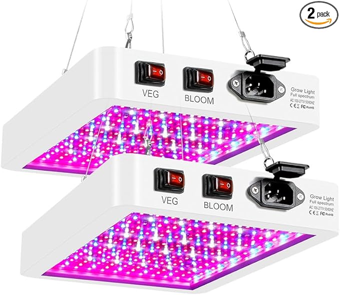 2Pcs 500W Full Spectrum Indoor Planting Lamps 100-277V Seeds Hydroponic Lights Veg/Bloom Modes Dimmable UV/IR Succulent Cultivate Lamp Greenhouse Tent Vege Fruits Flower Potted Cactus Lighting US Plug
