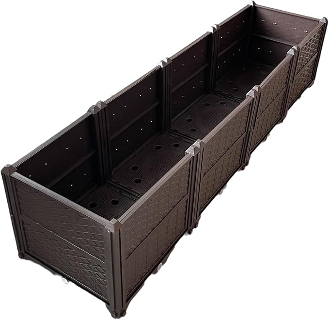 Rectangular Raised Garden Bed Kit Indoor Outdoor Plastic Planter Grow Box for Fresh Vegetables Herbs Flowers &amp Succulents Brown 61.41'' x 15.35'' x 14.17''