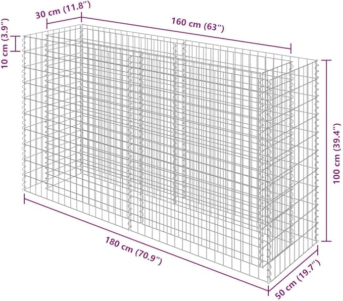Gabion Raised Bed Silver Galvanized Steel 70.9x19.7x39.4 in Gardening Pots &amp Planters 143558