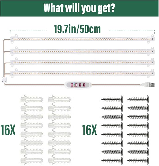 20 Inch Grow Light for Seed Starting for 1020 Trays Full Spectrum LED Hydroponics Growing System Lights Indoor Greenhouse Plant Lamp 8/12/16H Timer &amp Dimmable Grow Lamp 4 Pcs