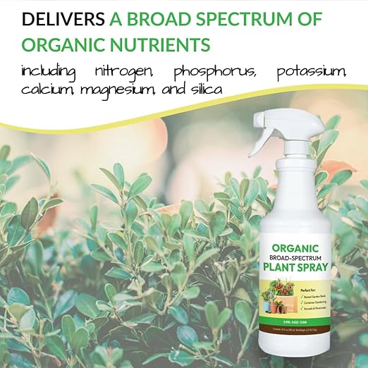 Organic Broad Spectrum Plant Spray - Liquid Plant Food in a Spray Bottle (Foliar Fertilizer) | Use on All Outdoor Plants Including: Vegetables Herbs &amp Flowers | No Mixing Required (32oz)