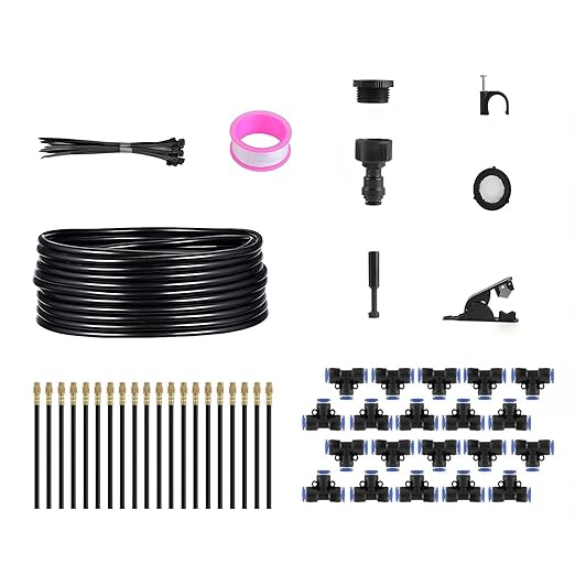 360° Bendable Drip Irrigation System 49FT 5/8 Tubing Hose with 20 Adjustable Misting Nozzles Complete Kit with Faucet Connector for Garden Greenhouse Yard Lawn – Easy Automatic Watering