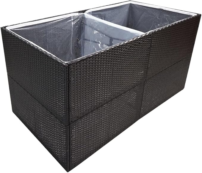Outdoor Raised Garden Bed Planter Box Wicker Garden Planter Raised Garden Boxes for Vegetables Flowers Herbs Black 61.8x31.5x31.5 Poly Rattan-702