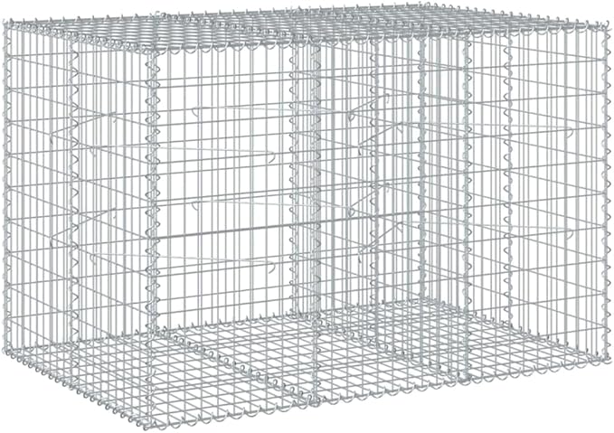 Gabion Basket with Cover 59.1x39.4x39.4 Galvanized Iron Outdoor Raised Garden Bed Planter for Landscaping Retaining Walls Privacy Screens and More