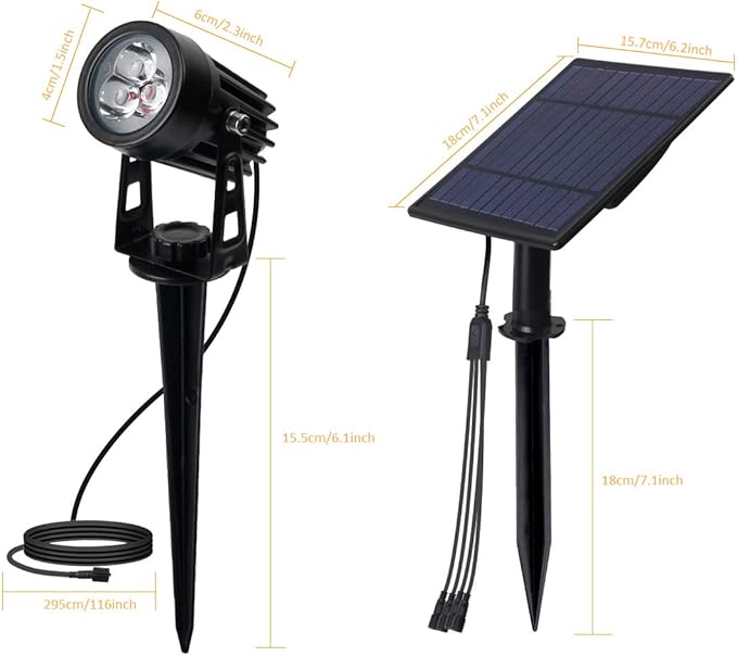 T-SUNUS 3W Solar Spotlights IP65 Waterproof Outdoor Solar Lights Landscape Lighting Wall Light Auto On/Off with 4 RGB Spot Lamp for TreePatio Yard Garden