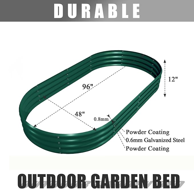 8 Pack 8x4x1FT Galvanized Raised Garden Bed Kit Oval Metal Ground Planter Box Outdoor Bottomless Planter Raised Beds for Vegetables Flowers Herbs Fruits Green